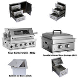 Built-In Outdoor Kitchen LPG Gas Grill 60000 Btu, Drop-In Ice Box With BBQ Tool Set - Silver