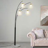 Marcos - Hanging Crystal Arc Tree Floor Lamp With Sculptural Frame - Black