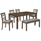 Elegant 6 Piece Dining Table Set With 4 Chairs And Bench