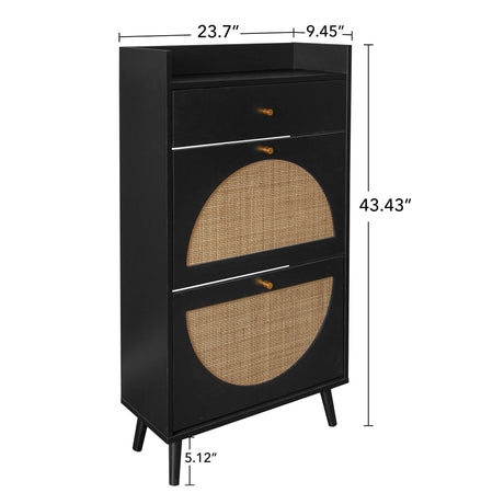 Allen - Rattan 2 Door 1 Drawer Cabinet Shoe Rack For Entrance
