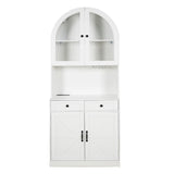 Tall Arched Pantry Cabinet With Charging Station, Adjustable Shelves, Coffee Bar