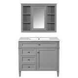 Bathroom Vanity With Mirror Cabinet, Single Sink With 2 Soft Closing Doors And 4 Drawers