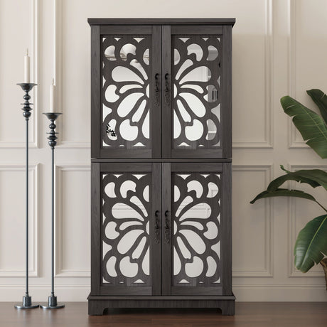 Modern Sideboard Buffet With 4 Mirrored Doors, Adjustable Shelves