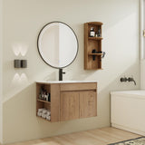 Modern Wall Mounted Bathroom Vanity With Sink And Storage Rack Soft Close Doors - Imitative Oak