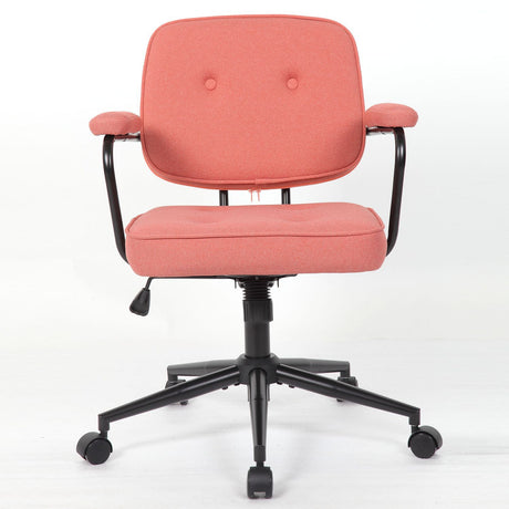 Office Swivel Desk Chair With Curved Armrest, Soft Upholstered Task Chair - Pink