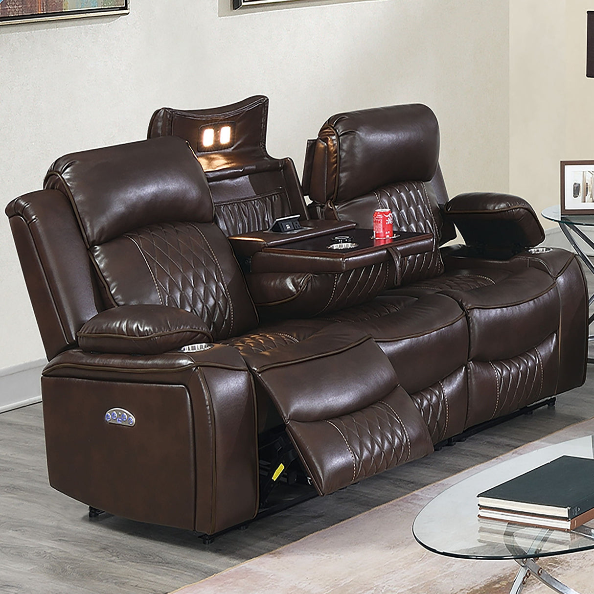Power Motion Living Room Set With USB Port, Adjustable Headrest, Cup Holder