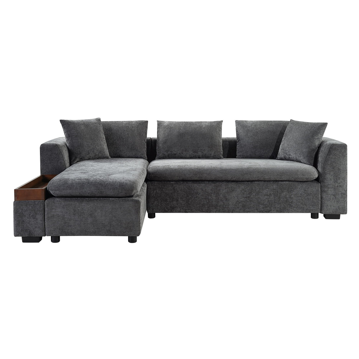 Modern L Shaped Sectional Sofa With Upholstery And Wooden Storage