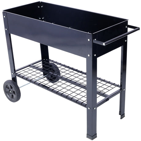 Elevated Mobile Raised Ergonomic Metal Planter Garden Bed With Wheels Powder Coated Steel - Black