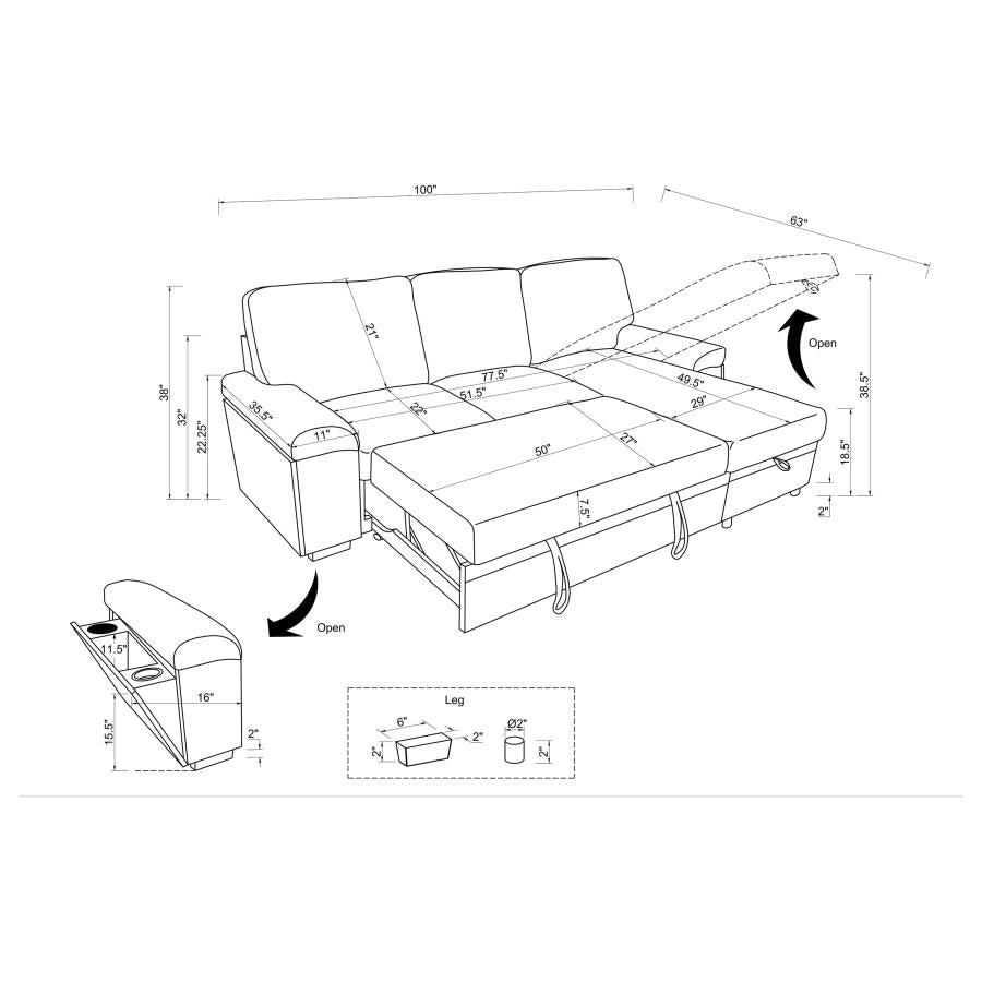 Demko Sleeper Sectional Sofa with Speaker and Storage Chaise Black - 500357