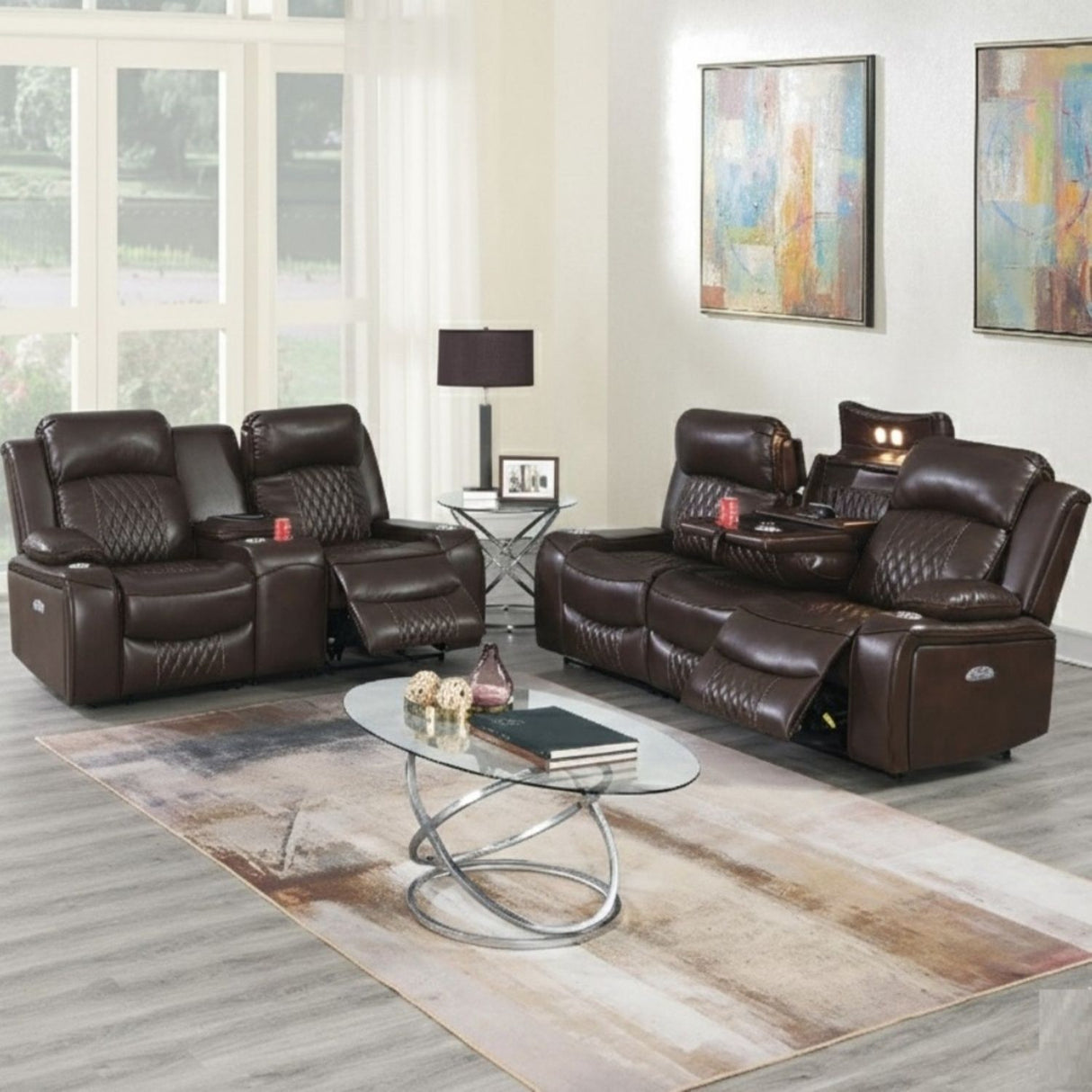 Power Motion Living Room Set With USB Port, Adjustable Headrest, Cup Holder