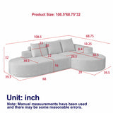 Modern Curved Sofa, L-Shaped Modular Sectional Set With 3 Pillows