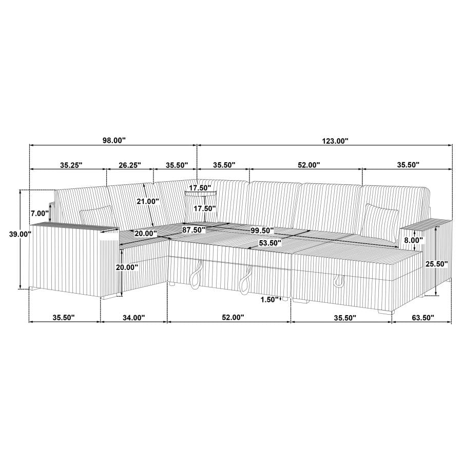 Devonshire Sleeper Sectional Sofa Storage Chaise Camel - 501205