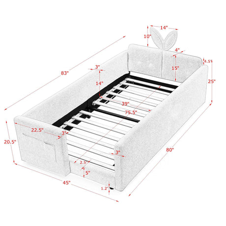 Cute Rabbit Ear Upholstered Platform Bed Frame With Safety Rail
