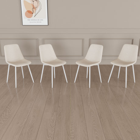 Modern Kitchen Dining Chairs (Set of 4) With Linen Padding And Sturdy Metal Legs - Beige
