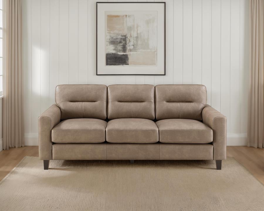Scotland Faux Leather Upholstered Track Arm Sofa Brown - 504667