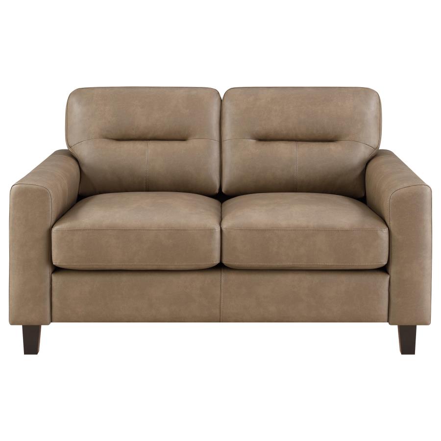 Scotland Faux Leather Upholstered Track Arm Loveseat Brown - 504668