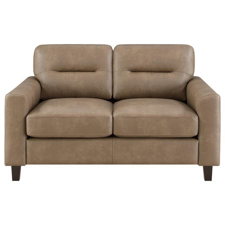 Scotland Faux Leather Upholstered Track Arm Loveseat Brown - 504668