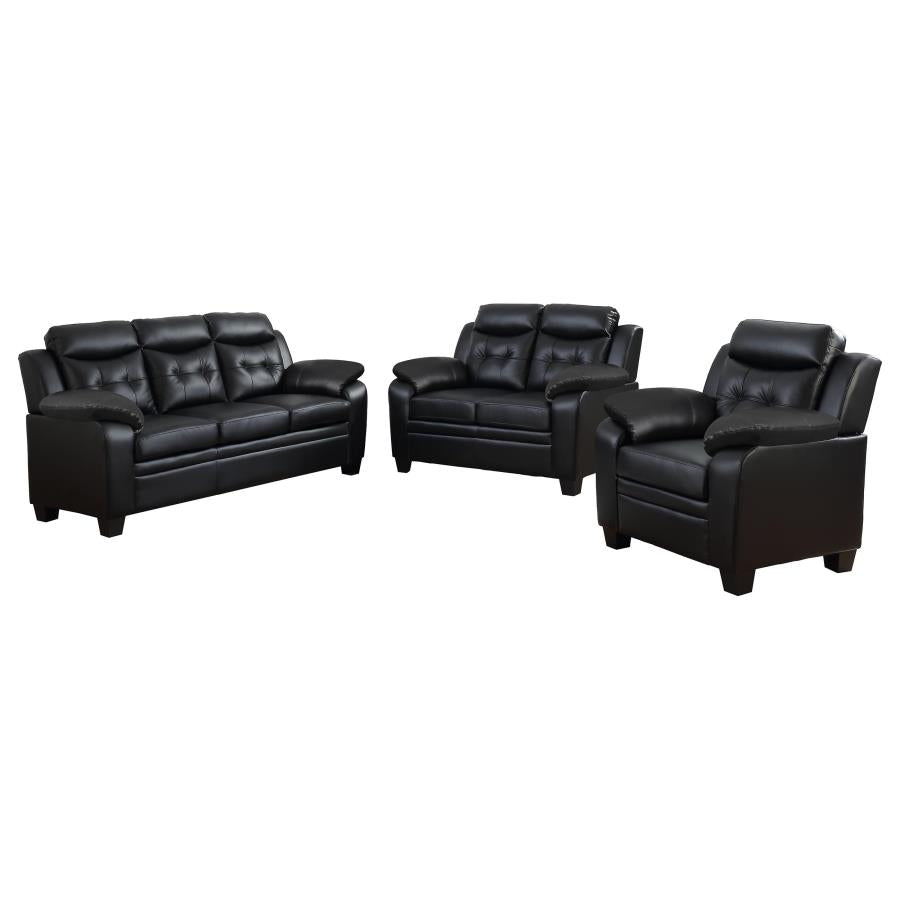 Finley 3-piece Upholstered Padded Arm Tufted Sofa Set Black - 506551-S3
