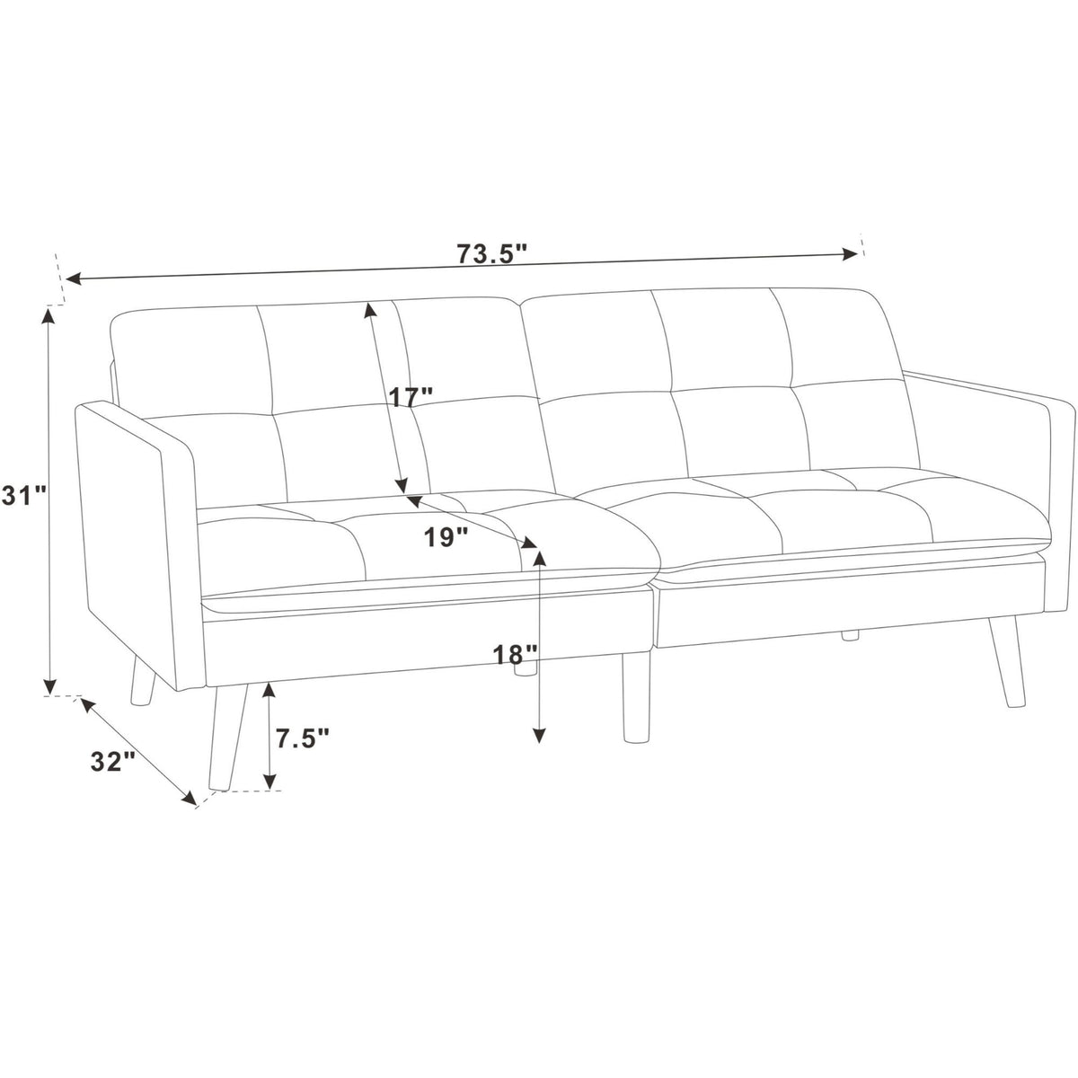 Easy Convert Futon Sofa With Tufted Back And Seat