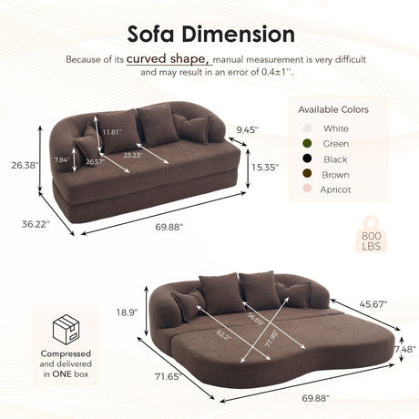 Foldable Sofa Bed, Boneless Couch Convertible Sleeper With 4 Pillows
