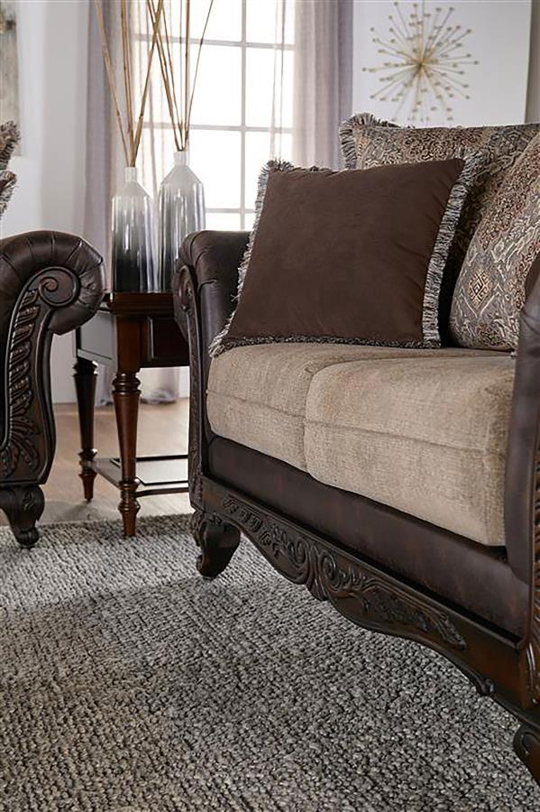 Elmbrook Upholstered Rolled Arm Loveseat Brown - 508572