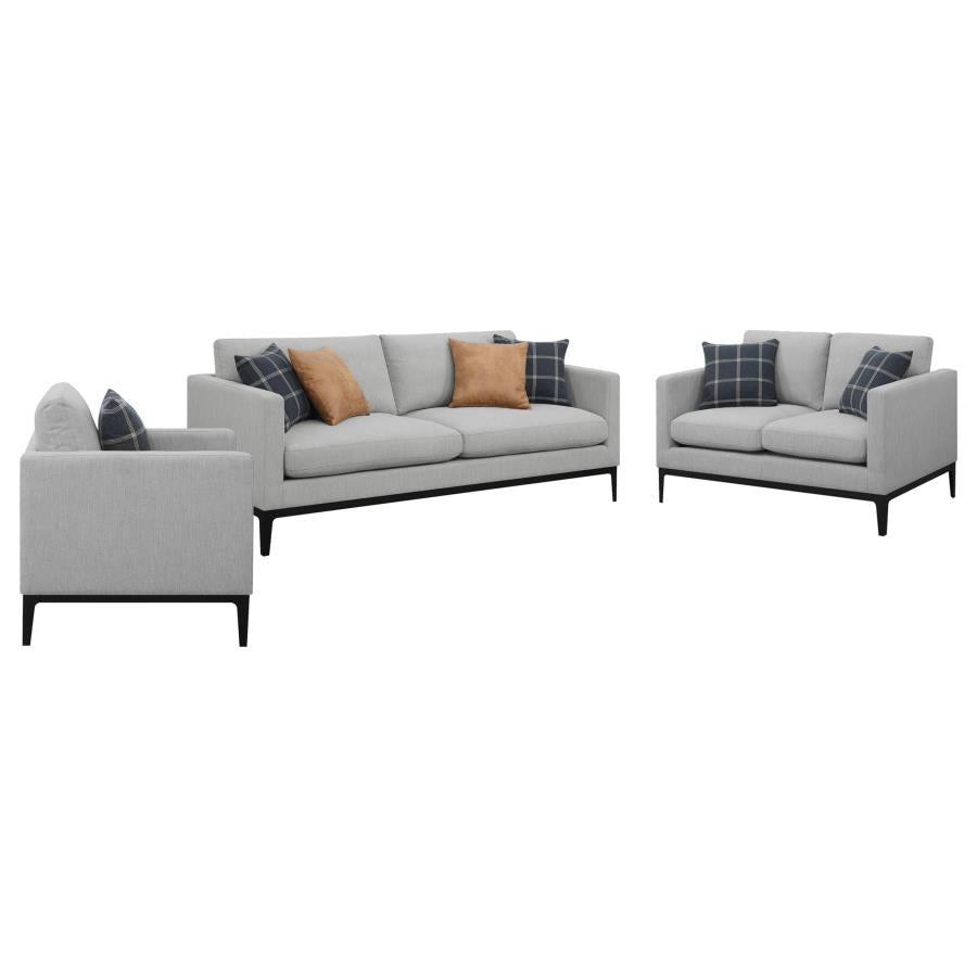 Apperson 3-piece Upholstered Track Arm Sofa Set Light Grey - 508681-S3