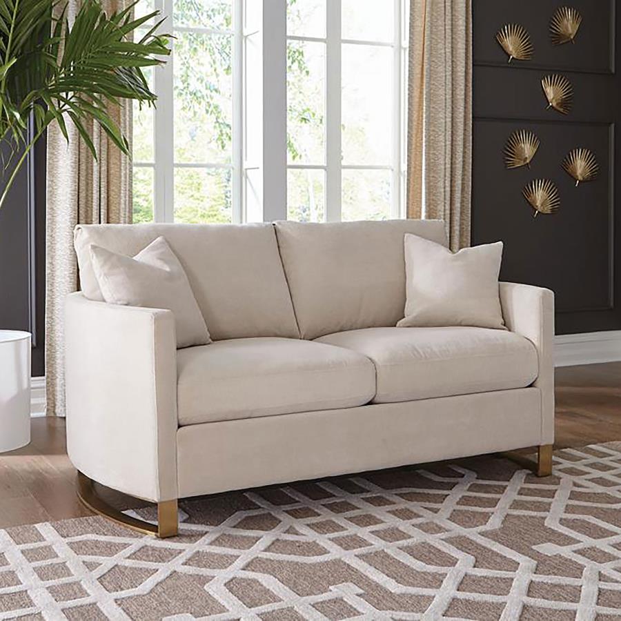 Corliss Upholstered Curved Track Arm Loveseat Beige - 508822