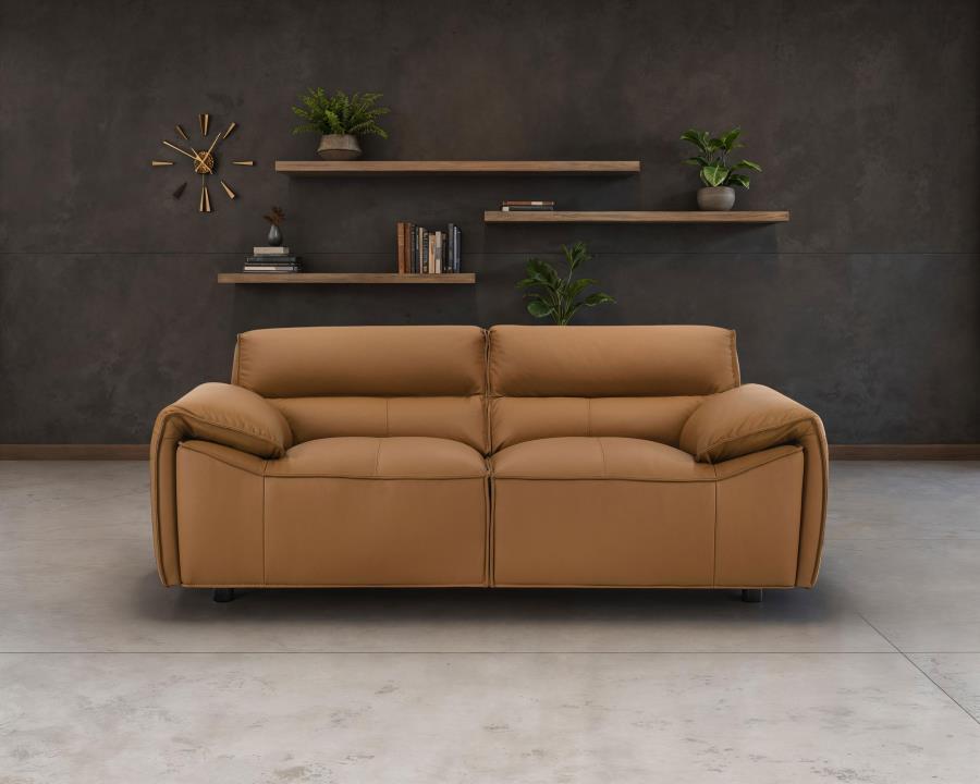 Buxton Top Grain Leather Upholstered Loveseat Orange - 509502