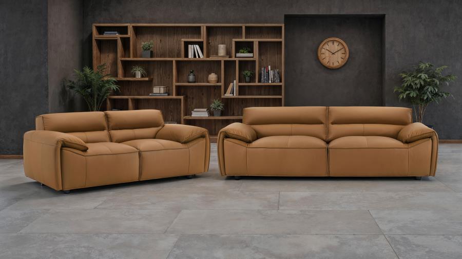Buxton Top Grain Leather Upholstered Loveseat Orange - 509502