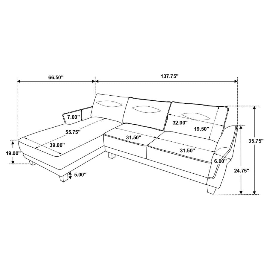 Caspian Upholstered Curved Arm Chaise Sectional Sofa White - 509550