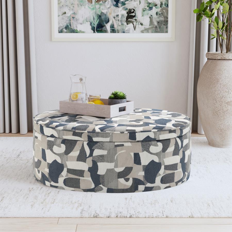 Tomkins Oval Upholstered Storage Ottoman Indigo Blue - 509674