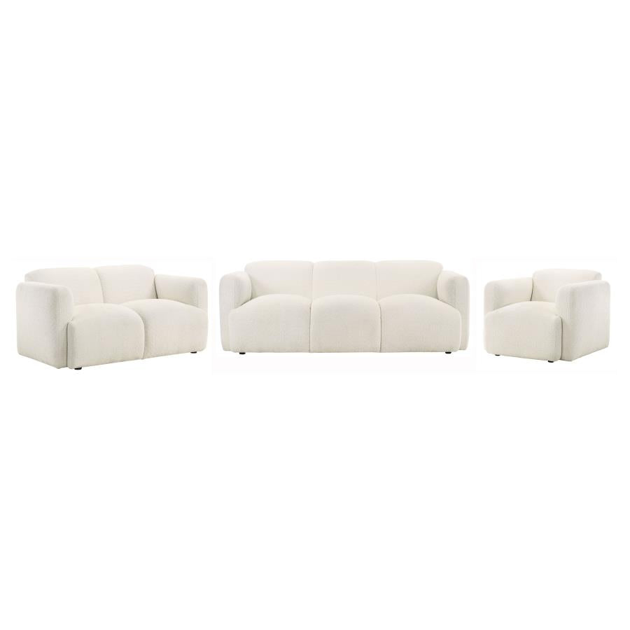 Dorset 3-piece Upholstered Round Track Arm Sofa Set White - 509811-S3
