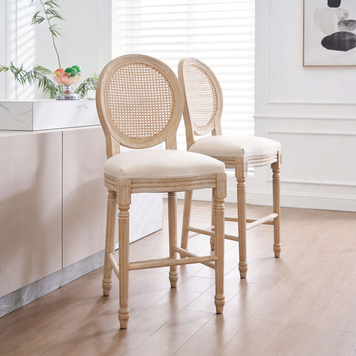 French Country Bar Chairs With Round Back (Set of 2)