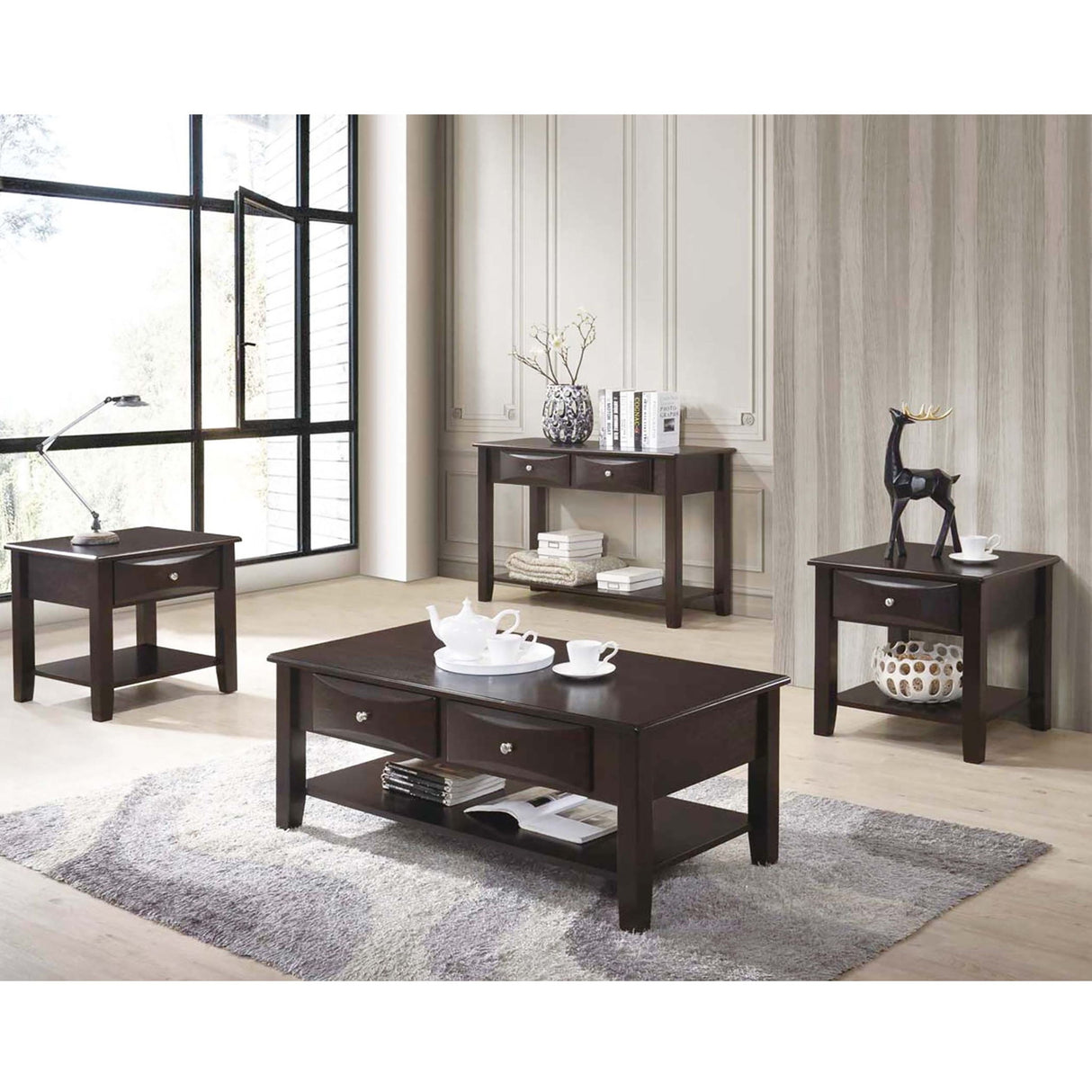 Table Set With Drawers And Open Shelf Storage