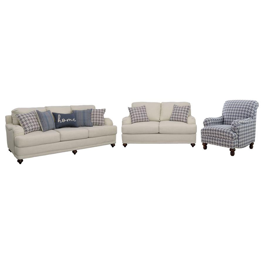 Glenn 3-piece Upholstered Sofa Set Light Grey and Blue - 511091-S3