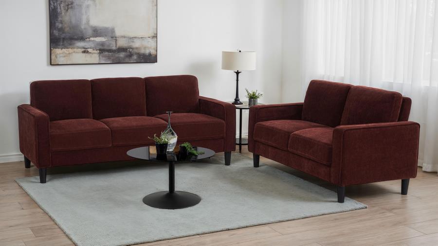 Ruth Fabric Upholstered Track Arm Loveseat Rust Red - 511212