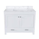 43" Bathroom Vanity With Artificial Marble Carrara Top Set, Multi Functional Cabinet With Doors And Drawer - White