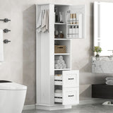 Freestanding Bathroom Storage Cabinet With Adjustable Shelves And Side Hooks Board, Rectangle Design
