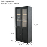 Style Tall Display Cabinet With Glass Doors For Collectibles - Black