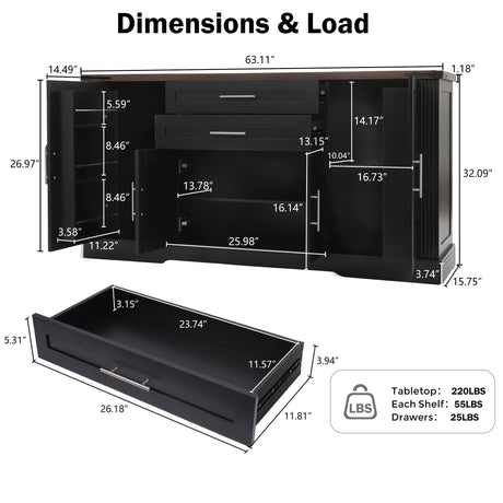 Barn Door Storage Cabinet With 2 Drawers & Door Rack, Adjustable Shelves