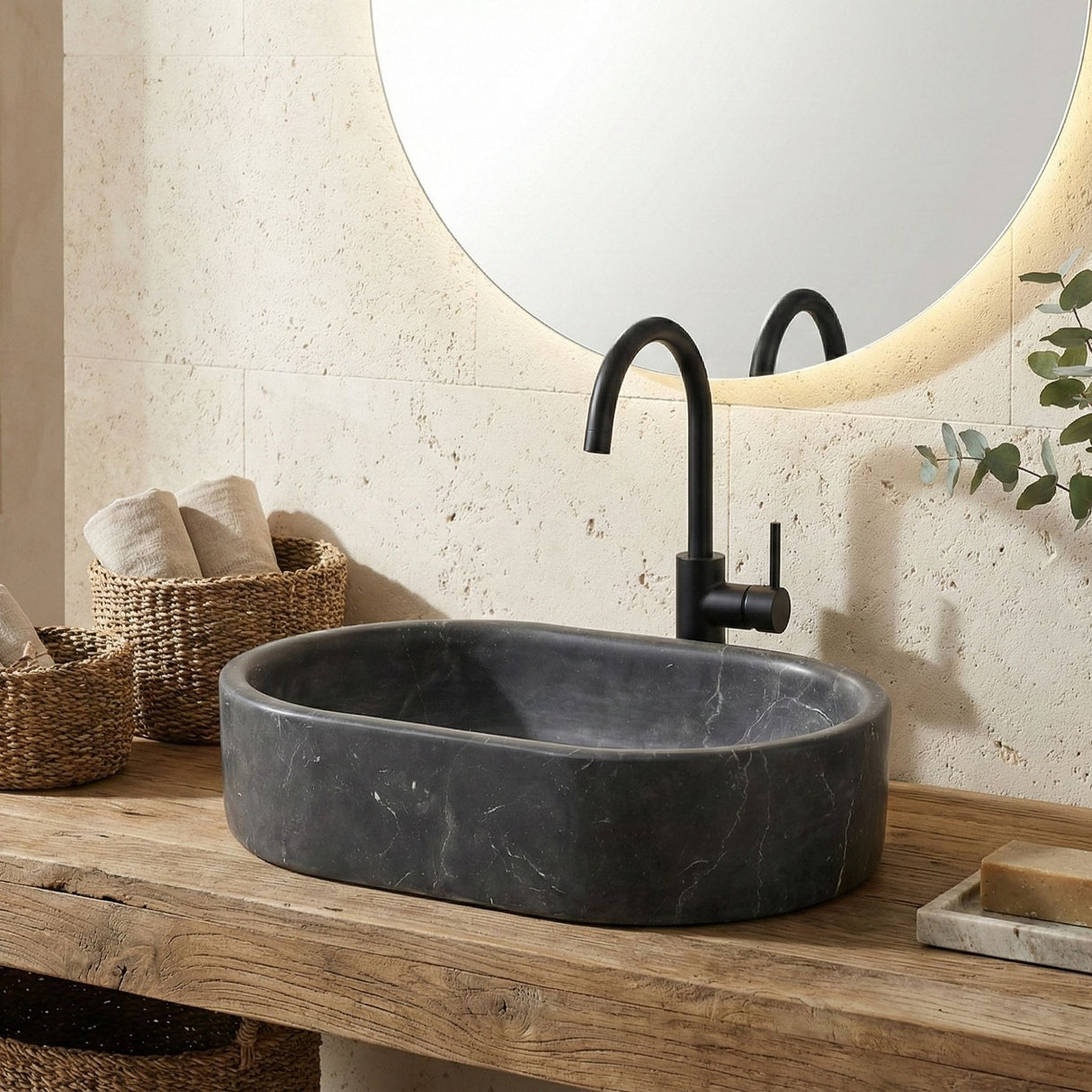 Bathroom Vessel Sink, Semi Polished Surface