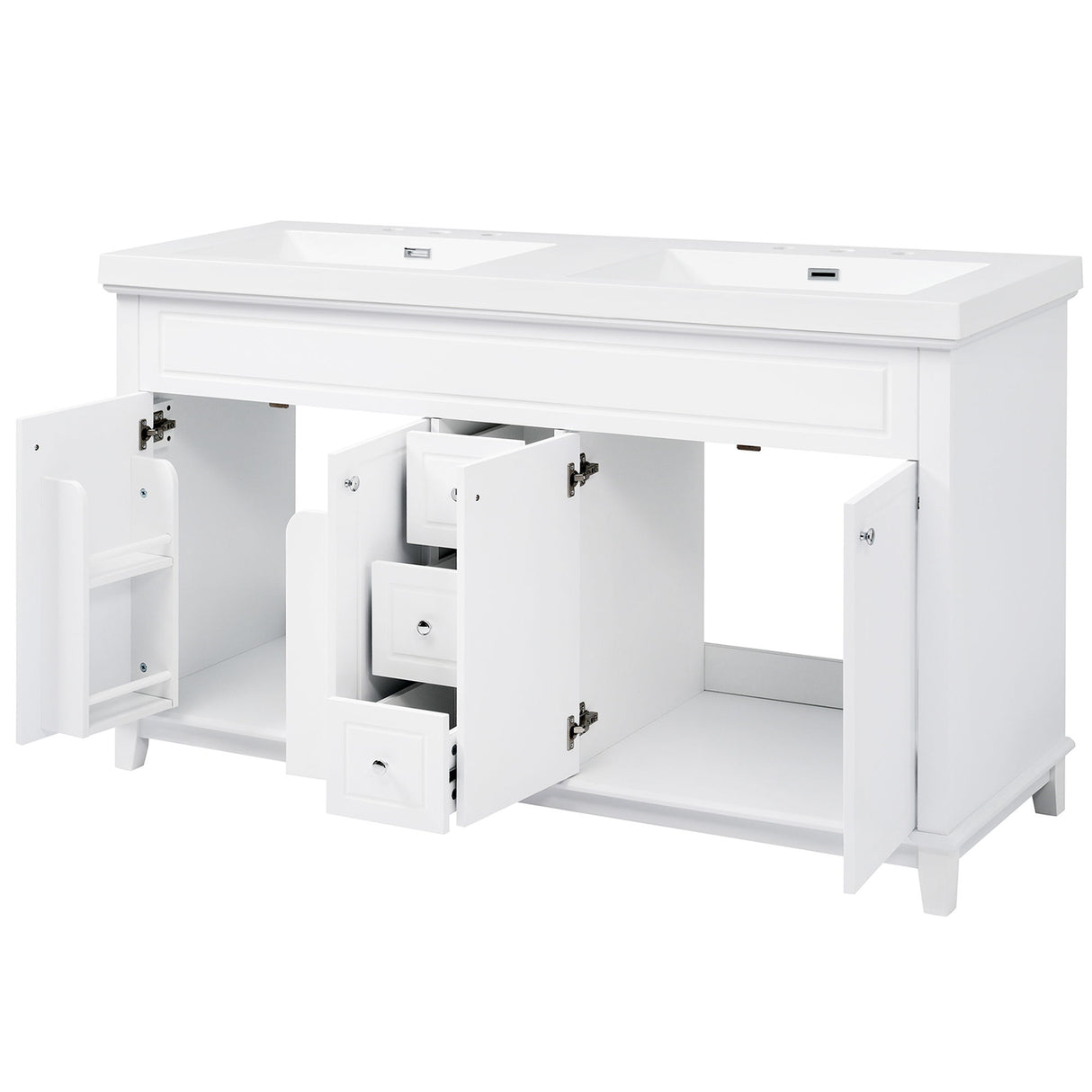 Bathroom Vanity With Double Sinks, 3 Drawers & 4 Doors - White