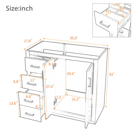 Retro Style Bathroom Vanity, 3 Drawers & Soft Closing Doors