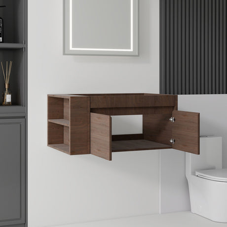 Floating Bathroom Vanity Cabinet, Soft Close Double Drawers, Open Side Storage, Wall Mounted, Cabinet Only