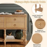 Console Table With 4 Soft Close Drawers, Thick Bottom Shelf For Living Room - Natural