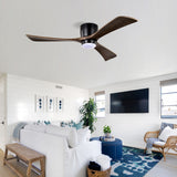 Flush Mount Blades Ceiling Fan With Lights Remote Control, Quiet DC Motor, 6 Speed, Reversible Ceiling Fan For Living Room - Matte Black