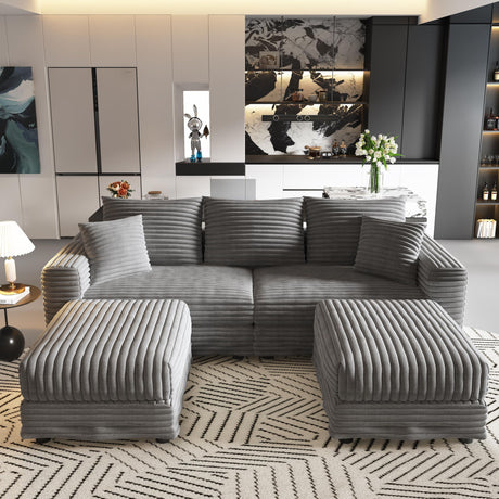 Convertible Deep Seat Sofa With Soft Pillows And Ottomans