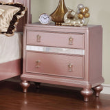Nightstand With Mirror Accent Panels, 2 Drawer Design - Rose Gold