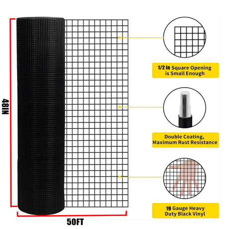 Vinyl Coated Hardware Cloth, 19 Gauge, For Poultry Cages And Home Improvement - Black