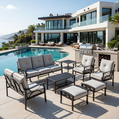 Patio Furniture Set, Coffee Table And Cushions For Backyard